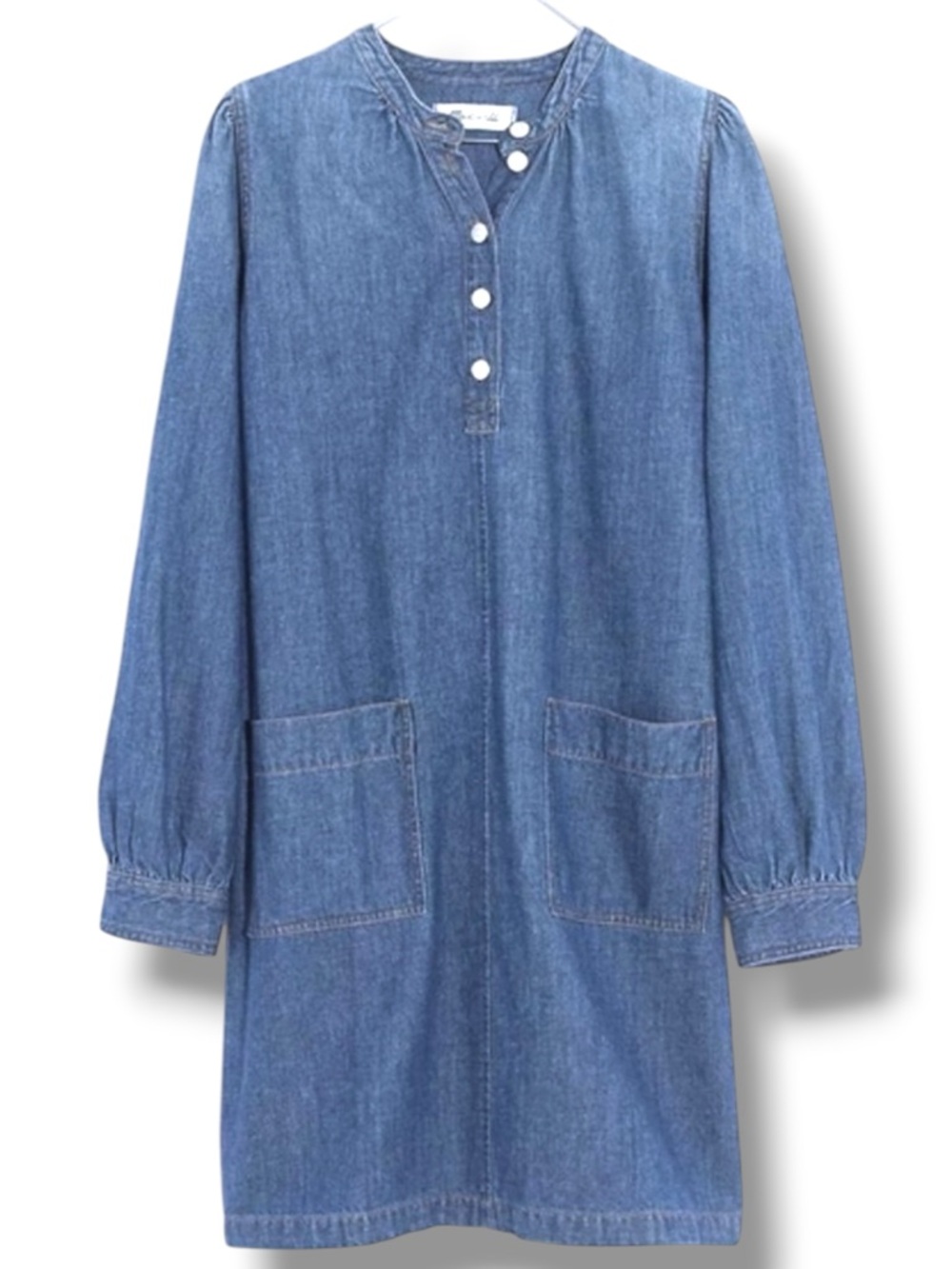 Madewell Denim Popover Shirtdress Indigo Patch Pocket Band Collar Small
